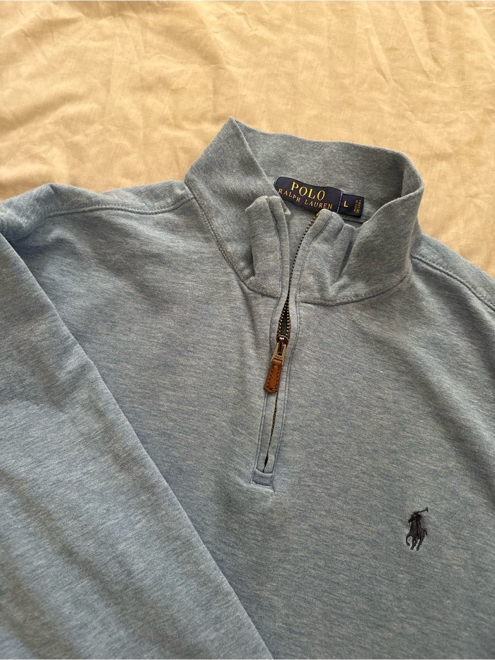 Polo by Ralph Lauren Men’s Heathered Light Blue Quarter-Zip Pullover